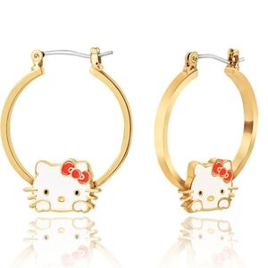 Sanrio Hello Kitty Womens Hoop Earrings Gold Flash Plated Enamel